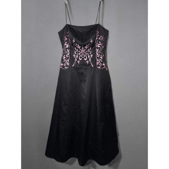 Vintage Blondie Nites‎ Y2K Embroidered Spaghetti Strap Black/Pink Prom Dress-12 - Picture 1 of 9